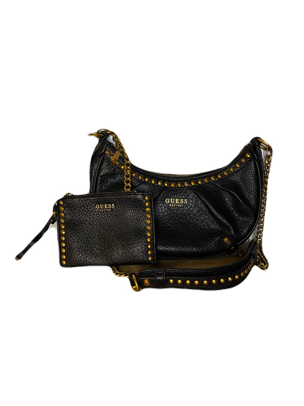 GUESS Clelia Y2K Studded Black Crescent Bag w Pouch